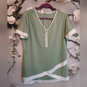 Green and White Women's Top